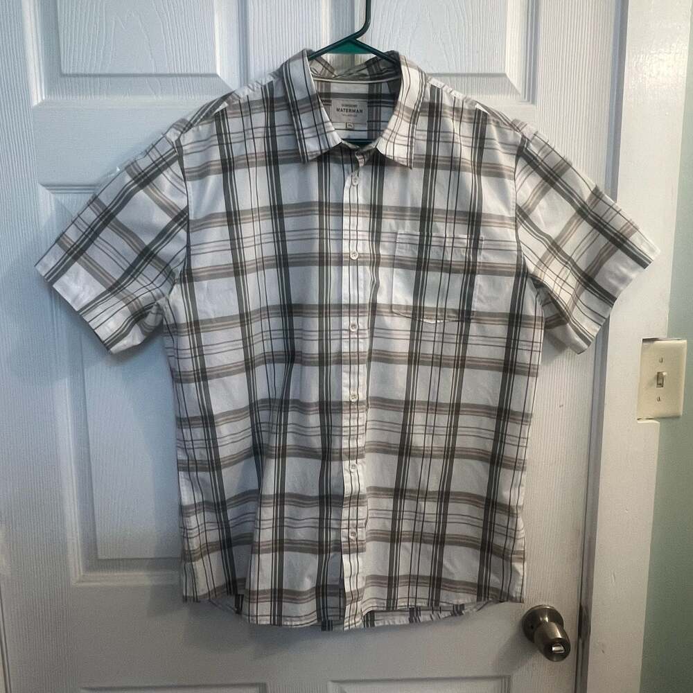 Quiksilver Waterman Collection Men's XL Regular Fit Plaid SS Button Up Shirt Sur